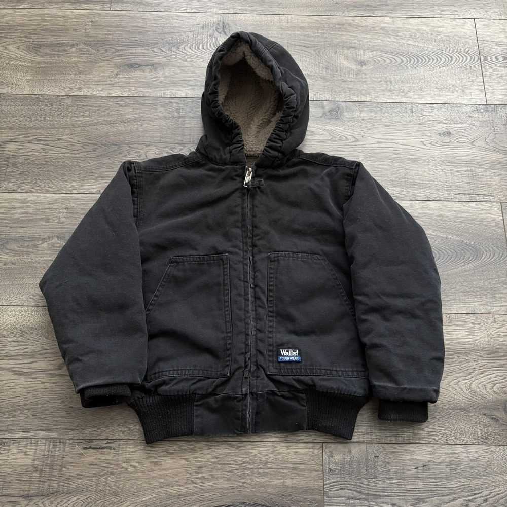 Walls Jacket Unisex Kids 6 Black‎ Hooded Sherpa Lined Bomber Workwear Winter